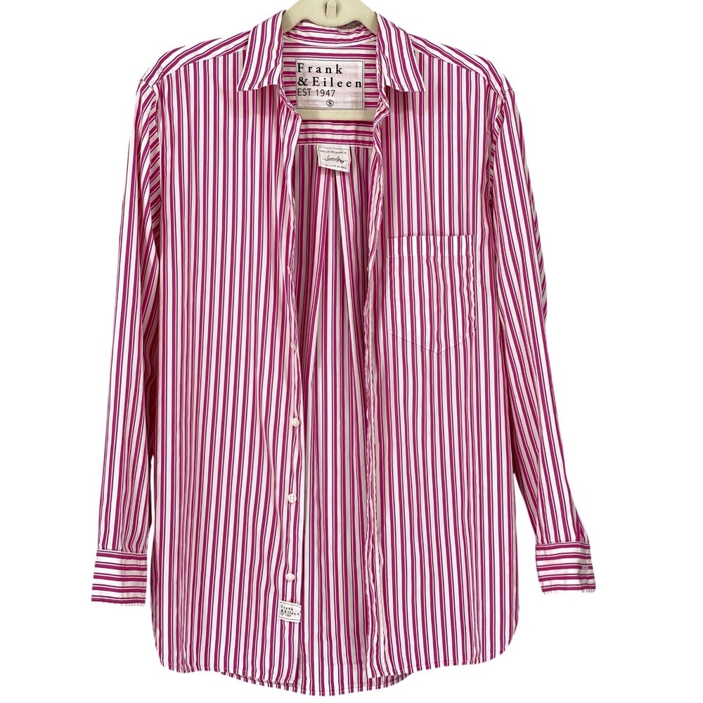 Frank & Eileen Joedy Woven Button Up Shirt Pink Stripe Cotton Small NWOT - Picture 4 of 10